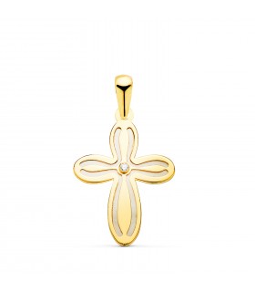 Tauf-Kreuzanhänger mit Perlmutt, glanz, aus 750er Gelbgold, 20 mm