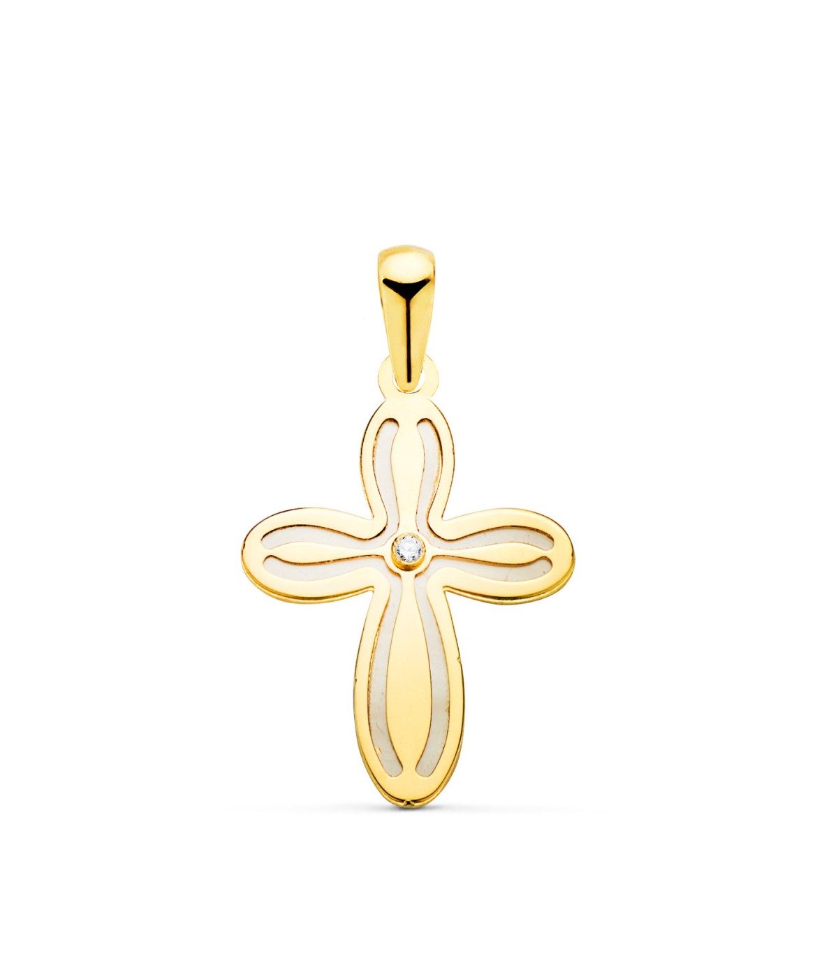 Tauf-Kreuzanhänger mit Perlmutt, glanz, aus 750er Gelbgold, 20 mm