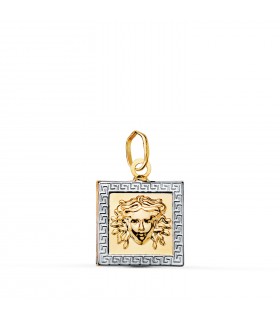 Pendentif carré Méduse Or bicolore 18K avec grecques. Pendentifs femmes, bijoux online.