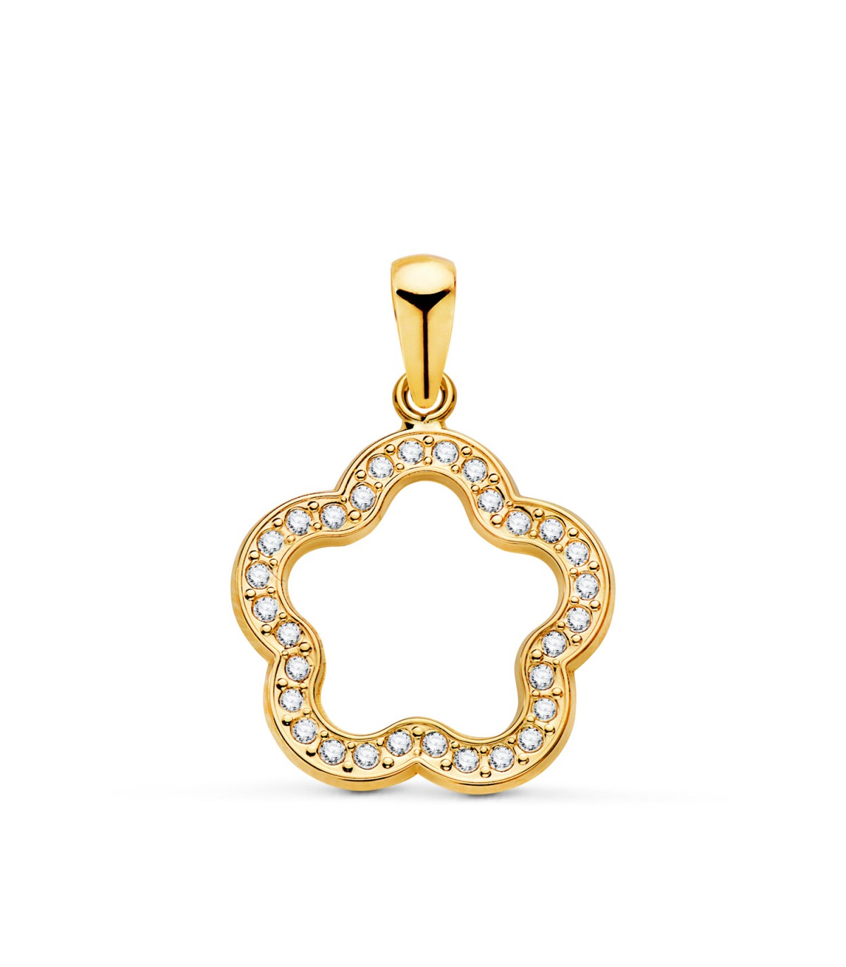 Ciondolo donna oro 18kt fiore zirconi. Collana a forma di fiori. Gioielli online.