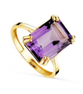 Anillo amatista Vancouver Oro amarillo 18K. Anillos con piedras, joyas de mujer. Piedra grande semipreciosa.