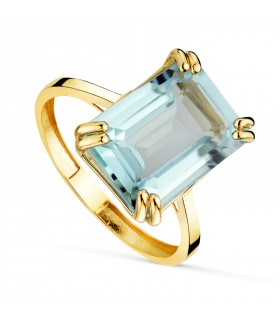 Anillo Topacio Vancouver Oro amarillo 18K. Anillos con piedras, joyas de mujer. Piedra grande semipreciosa azul.