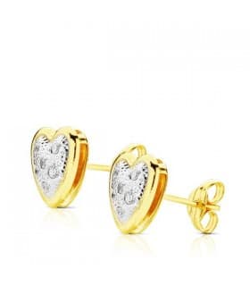 Orecchini cuori con pavé di zirconi 8 mm, in oro giallo e bianco Wendy 18 Kt