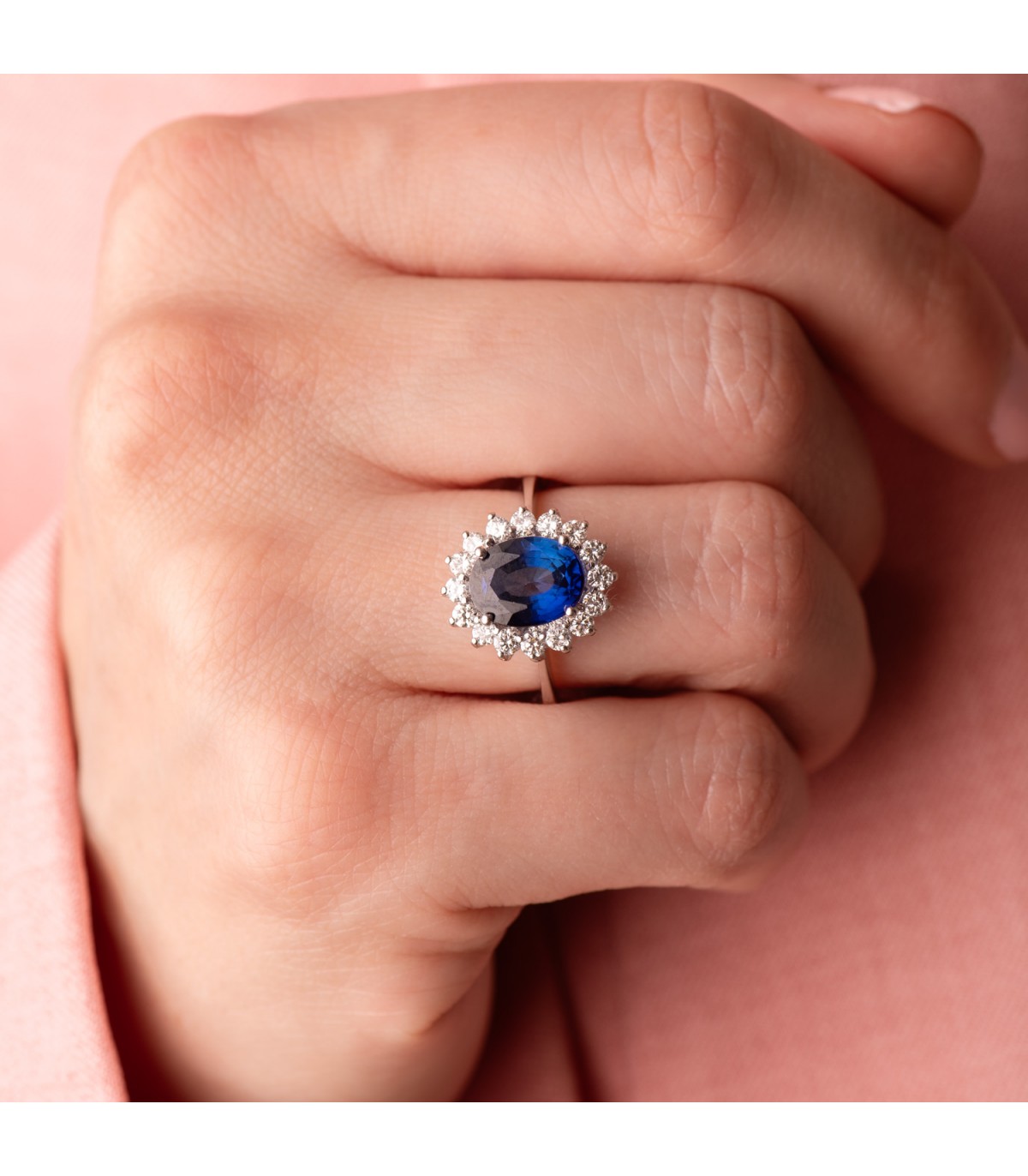 Saphir Ring mit Diamanten Galadriel 750 Weißgold
