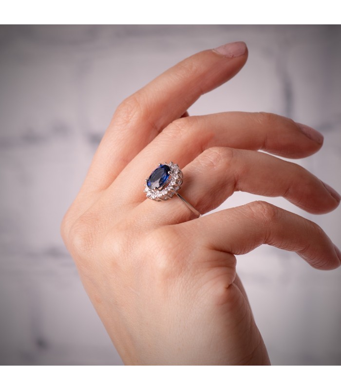 Saphir Ring mit Diamanten Galadriel 750 Weißgold