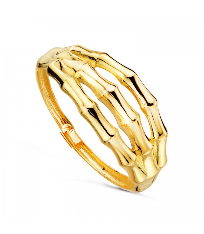 Anello largo di bambù in oro giallo 18 carati. Anelli di bambù in oro da donna da acquistare in gioielleria. Anelli moderni.
