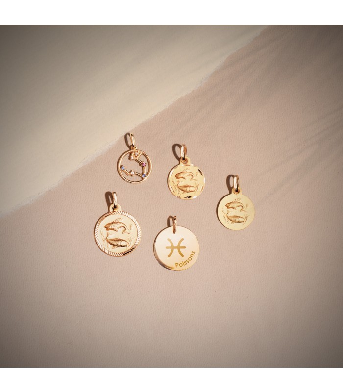 Colgante Horóscopo Piscis Oro 18K 13mm - Signo del zodiaco - Medalla de oro