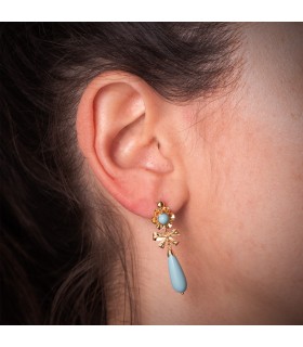 Boucles d'oreilles Pendantes Yosaelis Turquoise Or Jaune 18K 33mm