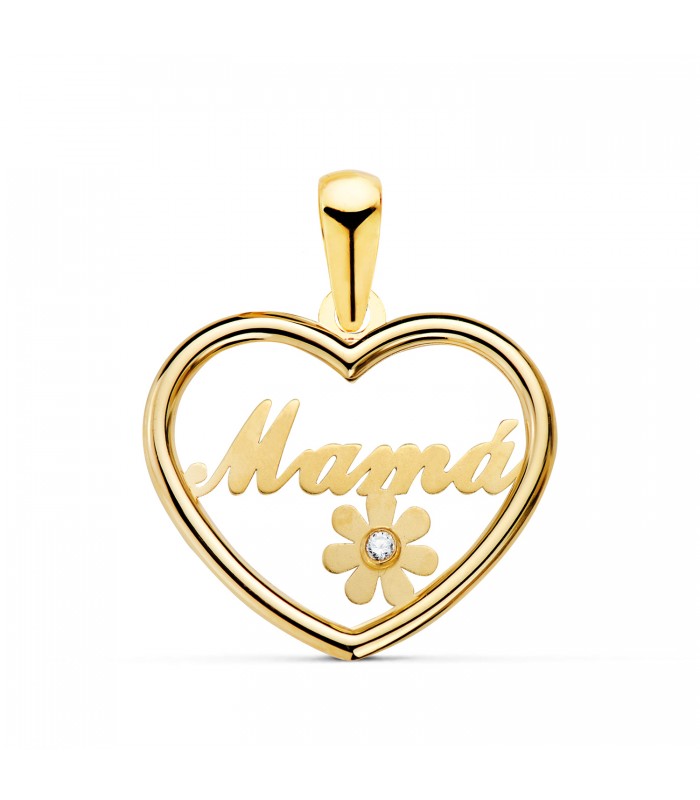 Colgante Corazón Mensaje Mamá Oro Bicolor 18K Charm joyas con mensaje día de la madre