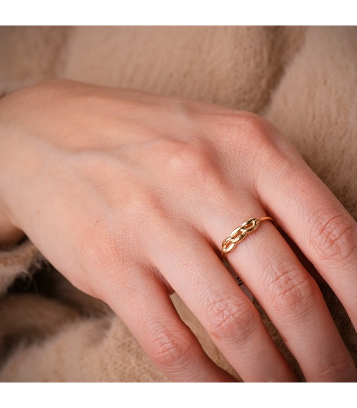 Anello da donna in oro 750, forma catena maglia intrecciata.