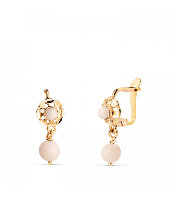Orecchini pendenti Mar sfera bianca 15mm 18K. Orecchini bambina a ragazza. Oro 750.