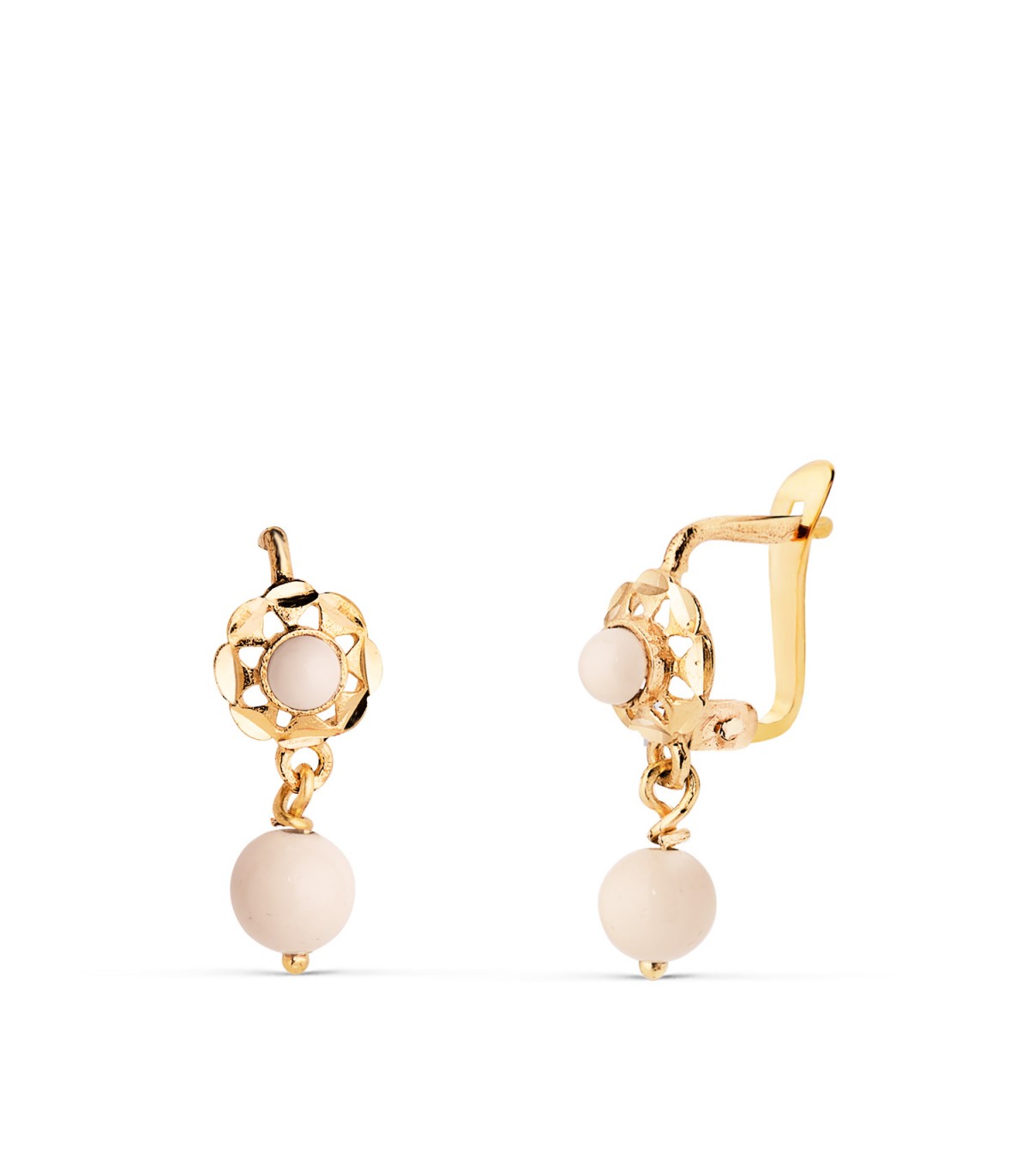 Orecchini pendenti Mar sfera bianca 15mm 18K. Orecchini bambina a ragazza. Oro 750.