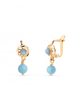 Orecchini pendenti Mar sfera turchese 15mm 18K. Orecchini bambina e ragazza. Oro 750.