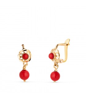 Boucles d'oreilles Mar sphère corail 15mm 18K. Boucles d'oreilles fillette e Jeune fille. Or 750.