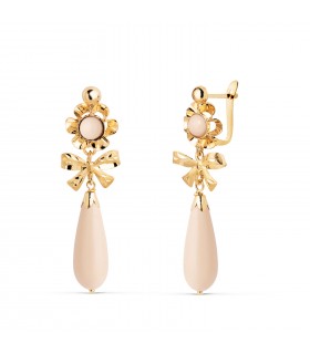 Orecchini pendenti Yosaelis Goccia avorio oro 18Kt 33mm. Lunghi, ricamati.