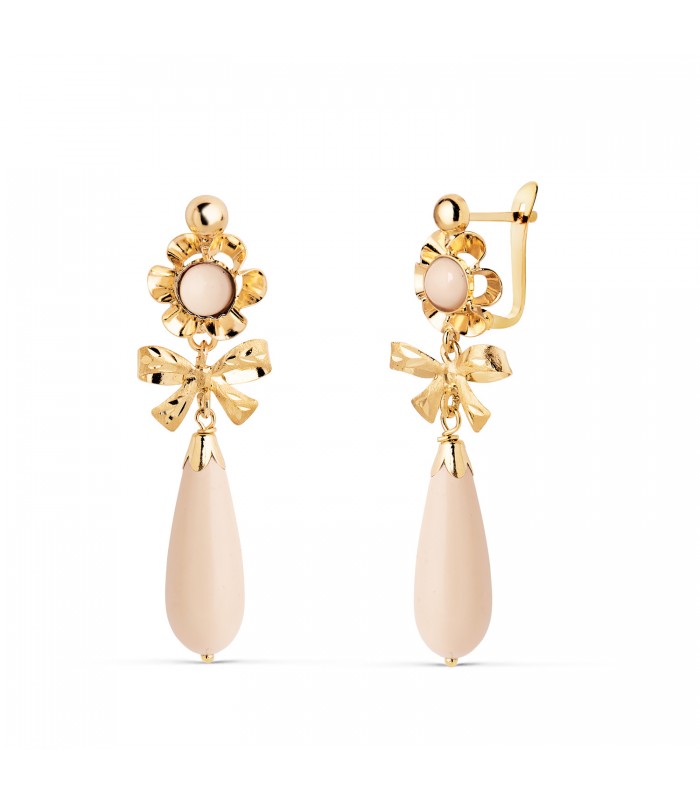 Pendientes Cubanas Yosaelis Marfil Oro 18K 33mm. Lapidados, camafeo.