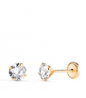 Pendientes de garra Madrid 5 mm Oro amarillo 18 Kt. Dormilonas bebé, niña, mujer. Cierre rosca.