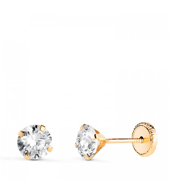 Orecchini griffe Madrid 5 mm oro giallo 750. Orecchini bambina. Piercings punto luce.