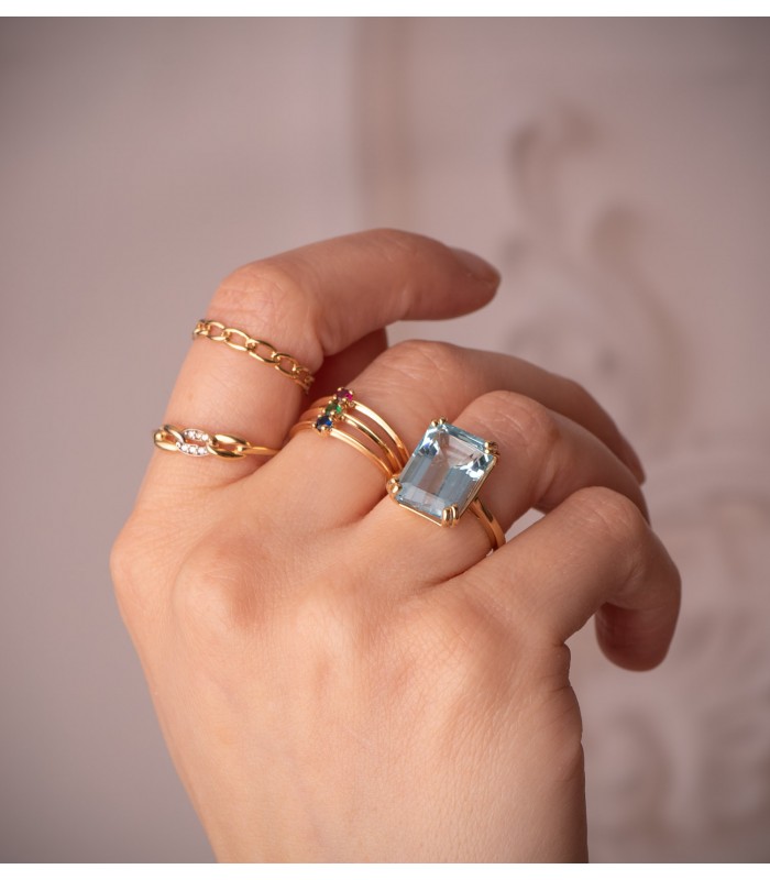 Anillo Cadena Maialen Oro Bicolor 18K, sortija mujer de eslabones. Anillos modernos, joyas mujer.