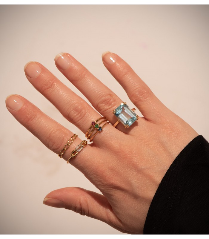Anillo Cadena Maialen Oro Bicolor 18K, sortija mujer de eslabones. Anillos modernos, joyas mujer.