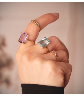 Anillo Topacio Vancouver Oro amarillo 18K. Anillos con piedras, joyas de mujer. Piedra grande semipreciosa azul.