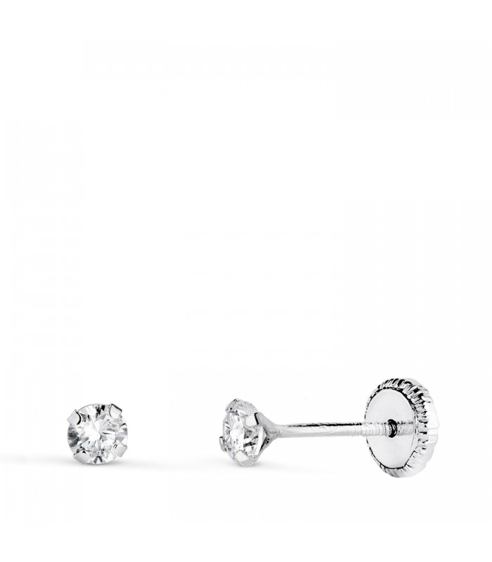 Orecchini griffe Madrid 3 mm oro bianco 750. Orecchini bambina. Piercings punto luce.
