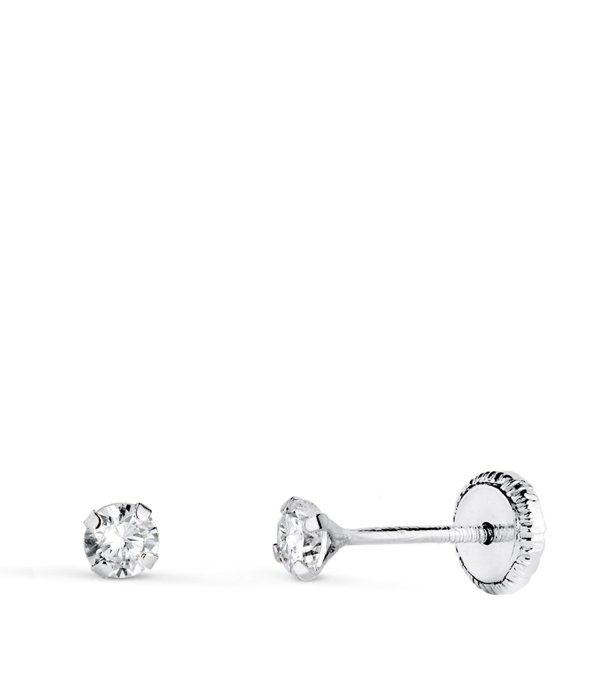 Orecchini griffe Madrid 3 mm oro bianco 750. Orecchini bambina. Piercings punto luce.