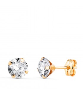 Pendientes de garra Madrid Oro amarillo 18K 6mm. Pendientes pequeños mujer con circonitas.
