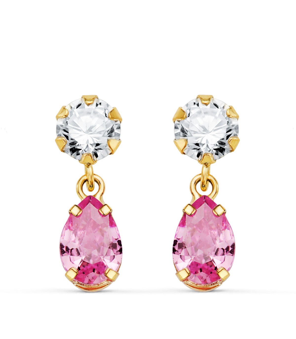 Boucles d'oreilles femme Valencia Or 18K rose de France. Boucles d'oreilles pendantes, pierres couleurs.