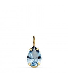 Aquamarin Anhänger klein, 6,5 mm, Gold 18K, Kettenanhänger Zirkonia Birne