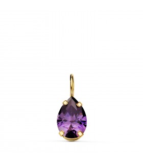 Amethyst Anhänger klein, 6,5 mm, Gold 18K, Kettenanhänger Zirkonia Birne