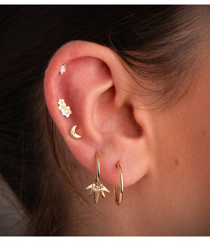 Piercing oreja Oro Amarillo 18K Flores - Pendientes para el segundo agujero - piercings en las orejas
