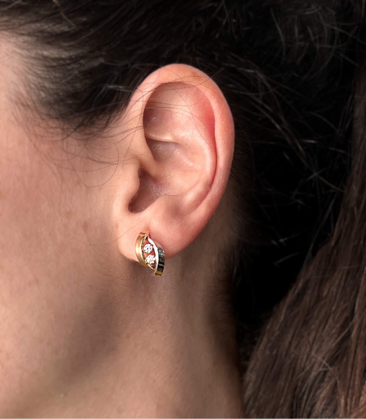 Pendientes de mujer anchos - Oro amarillo y blanco 18 kilates. Pendientes grandes.