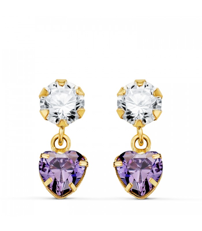Boucles d'oreilles femme Marbella Or 18K améthyste. Boucles d'oreilles pendantes, pierres couleurs.
