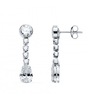 Pendientes Novia Symphonia Oro Blanco 18K. Pendientes largos con piedra para mujer.