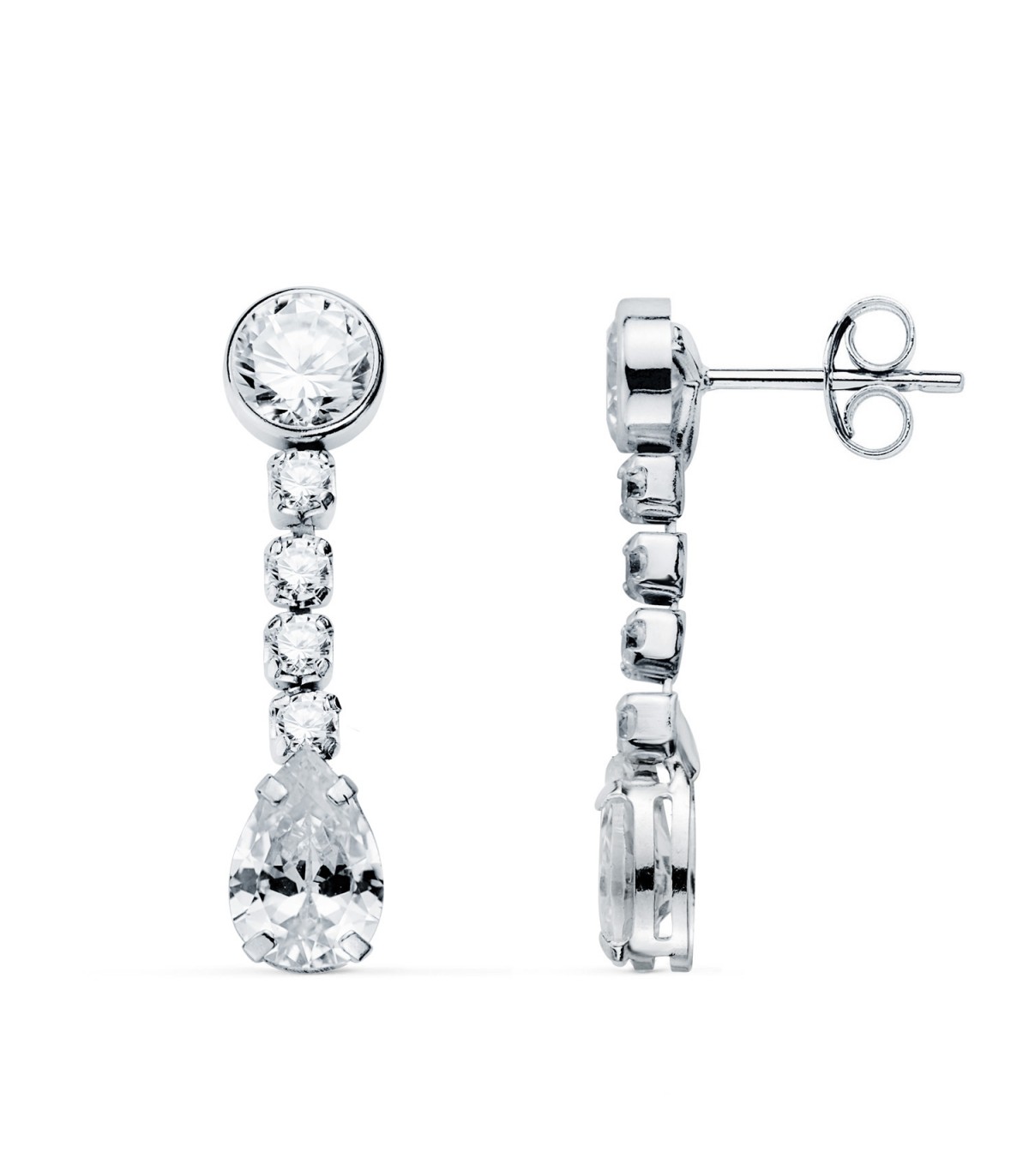 Pendientes Novia Symphonia Oro Blanco 18K. Pendientes largos con piedra para mujer.