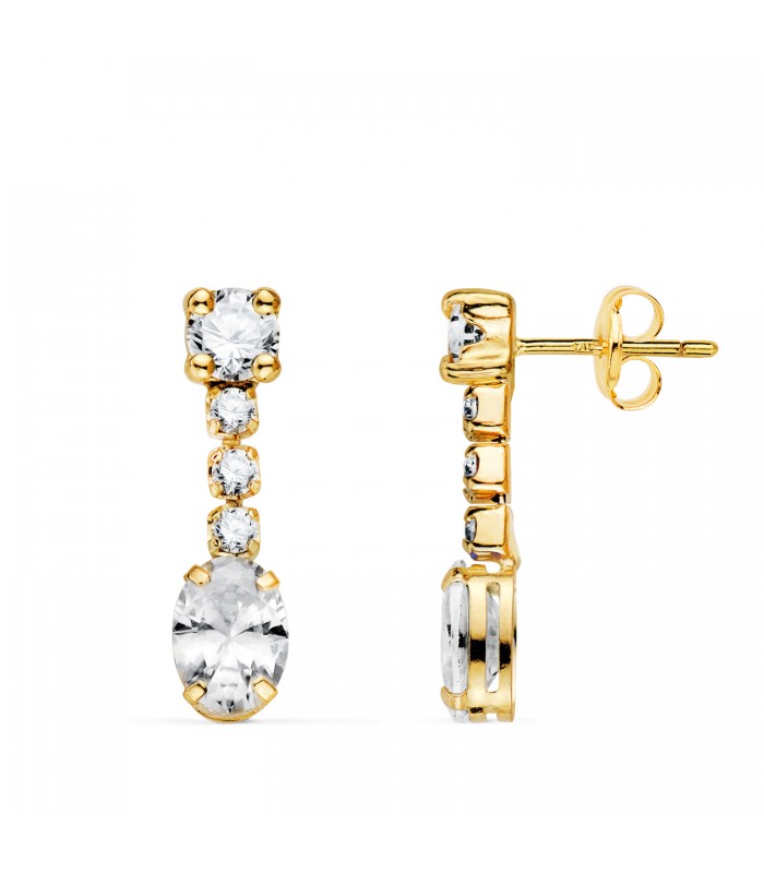 Orecchini da sposa Lullaby in oro giallo 18 carati, orecchini lunghi con zirconi per donna.