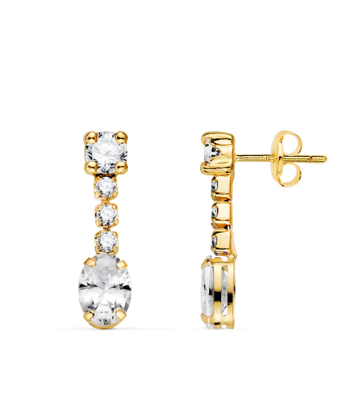 Pendientes Novia oro amarillo 18K Lullaby. Pendientes largos con piedra para mujer.