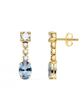 Pendientes Novia oro amarillo 18K Lullaby, piedra aguamarina. Pendientes largos de fiesta y eventos para mujer.