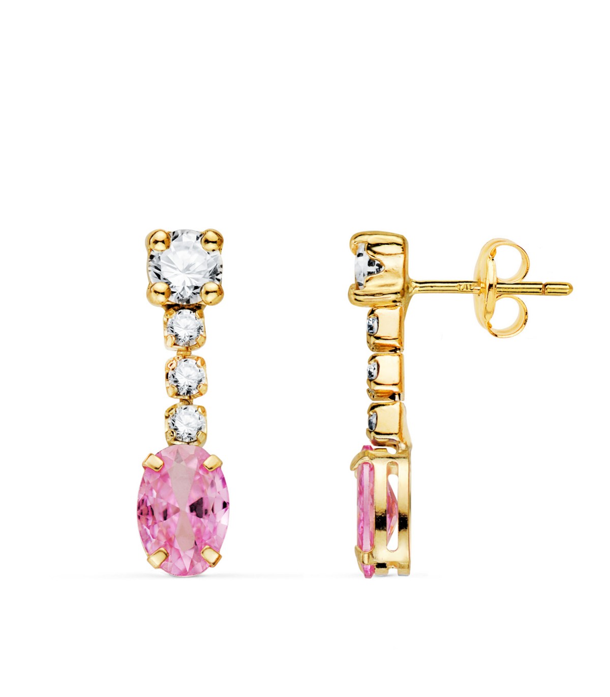 Orecchini da sposa Lullaby morganite rosa in oro giallo 18 carati, orecchini lunghi con zirconi per donna.