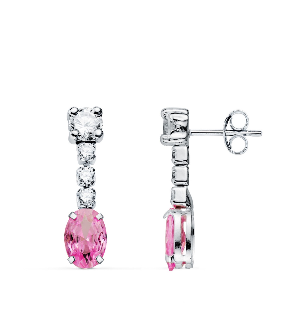 Orecchini da sposa Lullaby morganite rosa in oro bianco 18 carati, orecchini lunghi con zirconi per donna.