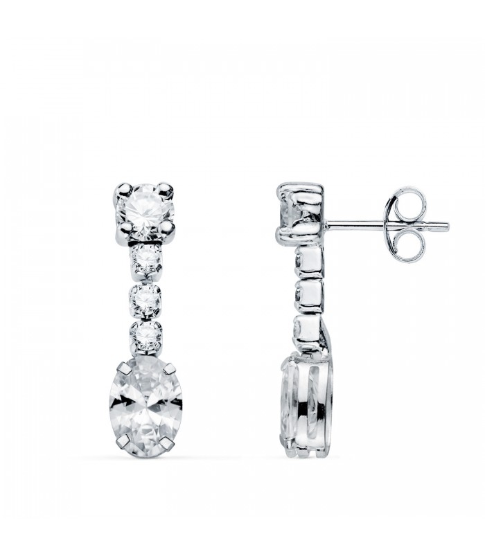 Boucles d'oreilles mariee en or blanc 18K zircones Lullaby. Boucles d'oreilles longues femme avec pierres.