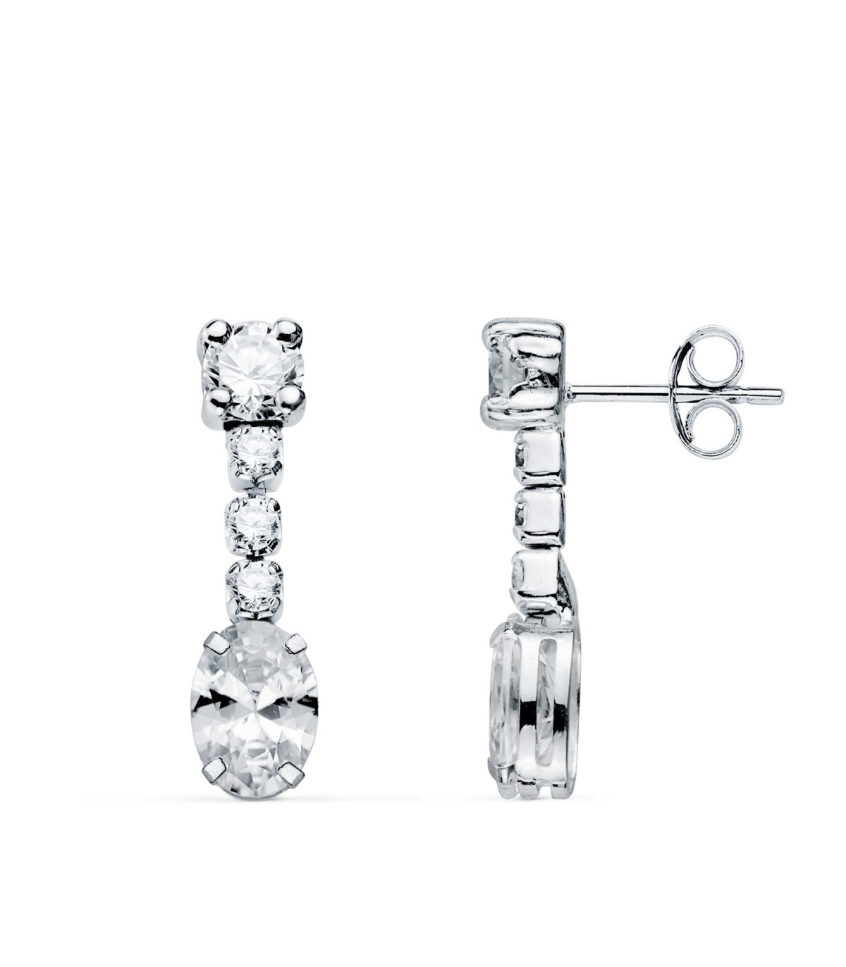 Pendientes Novia oro blanco 18K Lullaby. Pendientes largos con piedra para mujer.