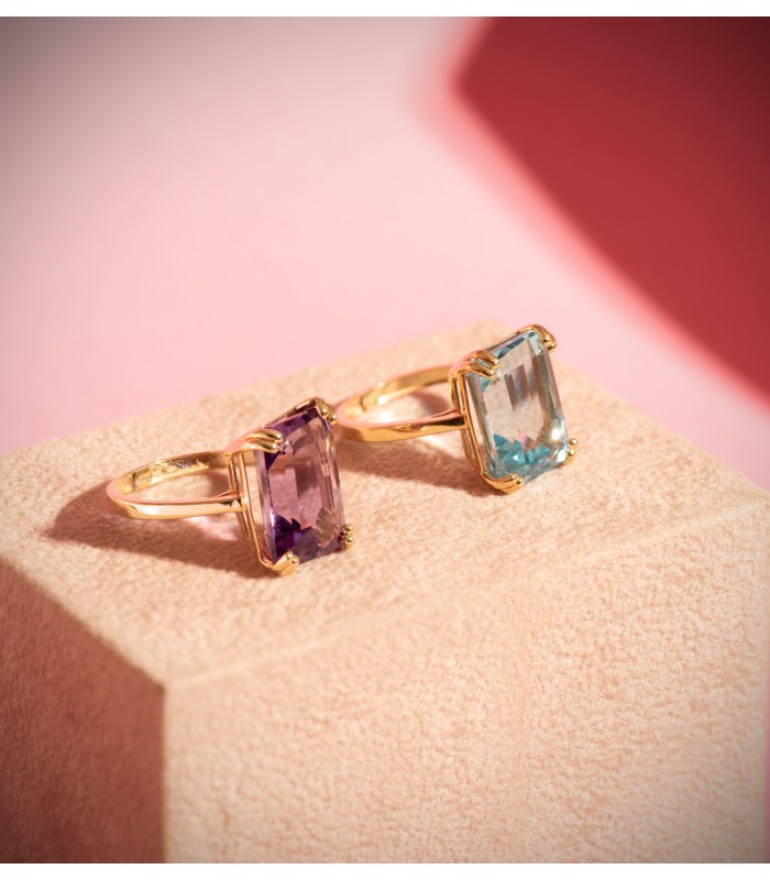 Bague améthyste Vancouver Or Jaune 18K. Bagues pour femmes, pierre semi-précieuse topaze bleue.