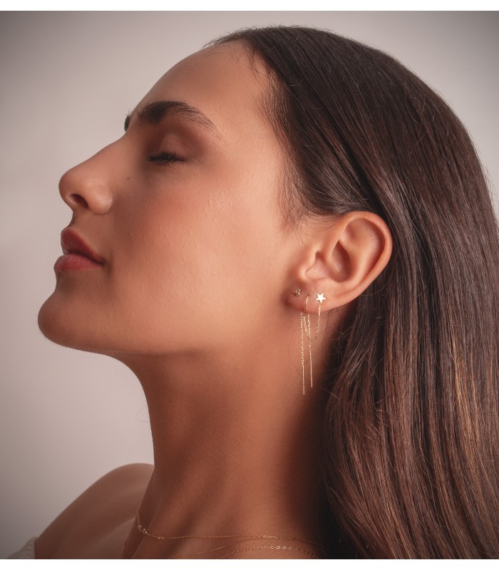 Boucles d'oreilles chaîne en or 18 carats Chester - Boucles d'oreilles longues avec chaîne en or, boucles d'oreilles de fête.