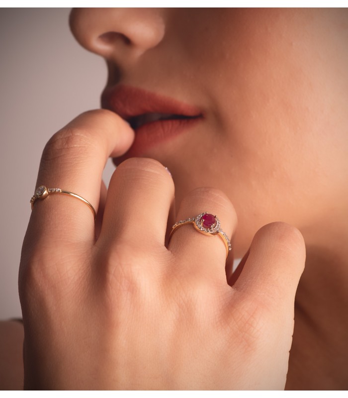 Sortija Mujer Oro Bicolor 18K Ginevra anillo Piedra preciosa Rubí gemas engastadas