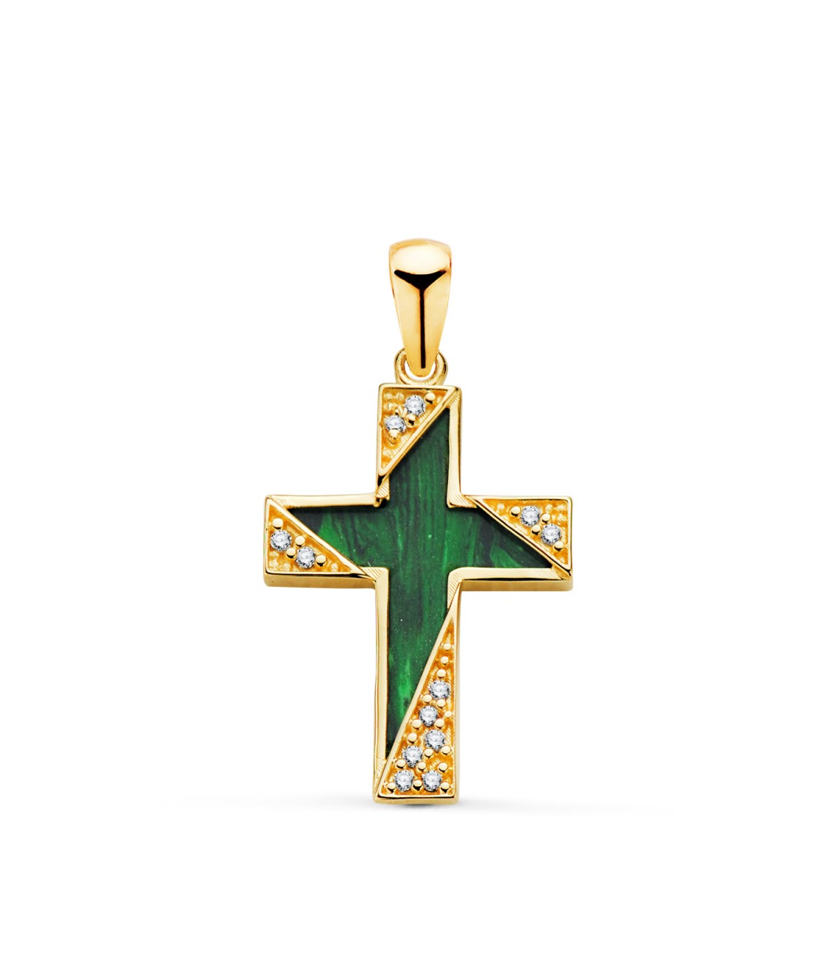 Ciondolo Croce Malachite Oro giallo 18kt, croci per bambini, comunione o donna.