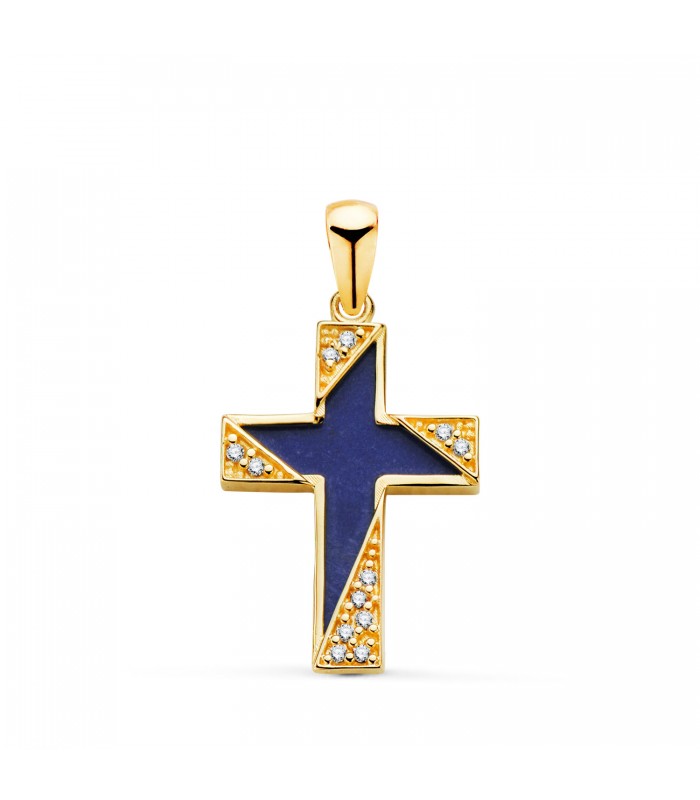 Pendentif Croix Lapis-lazuli Or Jaune 18K, croix pour confirmation, enfants ou femmes.