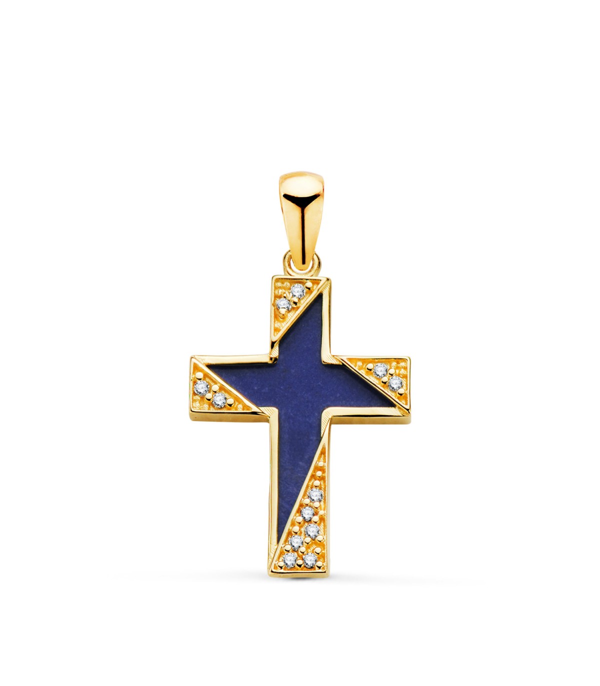 Pendentif Croix Lapis-lazuli Or Jaune 18K, croix pour confirmation, enfants ou femmes.