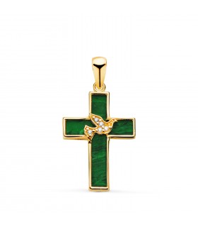 Pendentif Croix Colombe Saint-Esprit Malachite Or 18K, cadeaux pour confirmation, enfants ou femmes.